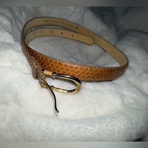 Genuine Snake Skin Leather Belt with Golden Buckle